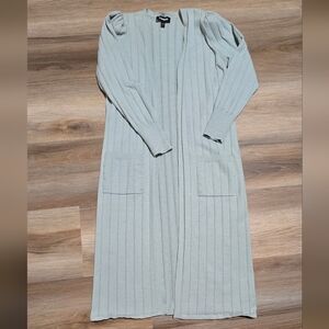 Express Long Ribbed Open-Front Cardigan in Light Mint